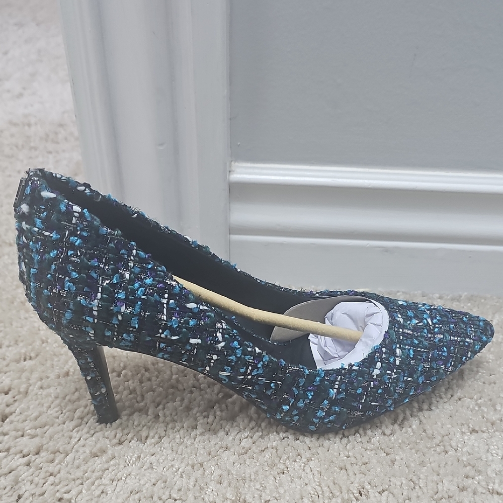 NEW Karl Lagerfeld Blue Tweed Pointed-Toe Pumps 8.5 New With Box Heels ROYALE